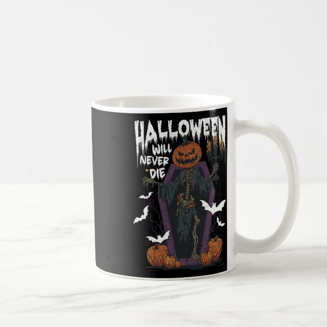 Horror Retro Spooky Halloween Will Never Die Funny Coffee Mug (Right)