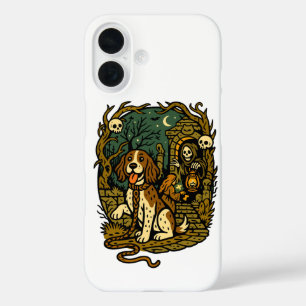 Horror Spooky Skeleton Dog Aesthetic iPhone 16 Case