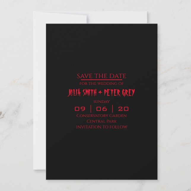 Horror vibes save the date wedding invitation (Front)