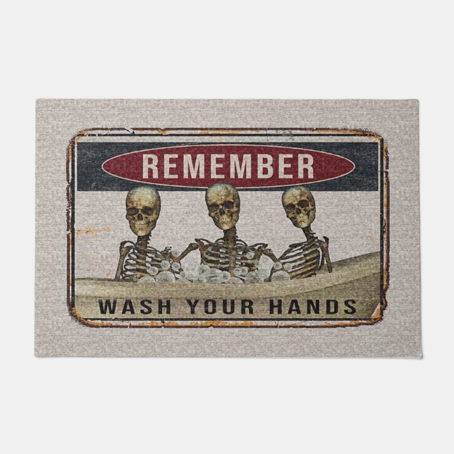 Horror Welcome Doormat, Funny Skeleton Doormat (Front)