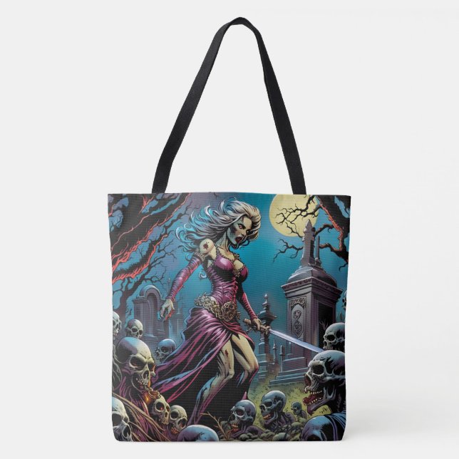 Horror Zombie Girl With Sword Tote Bag (Front)