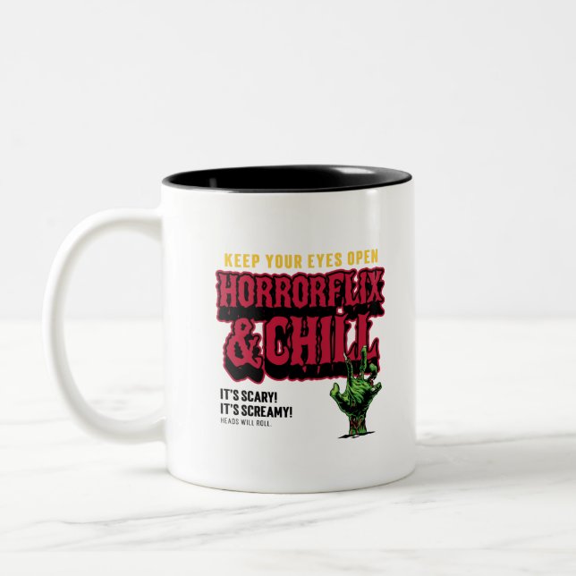 Horrorflix And Chill Two-Tone Coffee Mug (Left)
