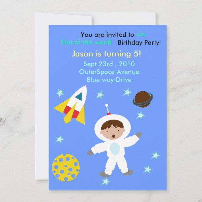 Hors de l'espace invitation de fête d'anniversaire (Devant)