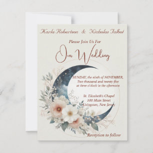 Hors Faire-part de mariage floral de la lune blanc