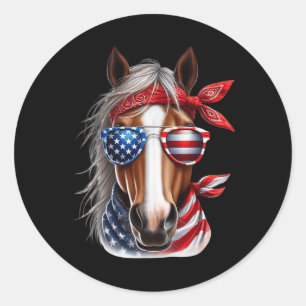 Horse 4th Of July Shirt Men Boys Horse American Us Classic Round Sticker