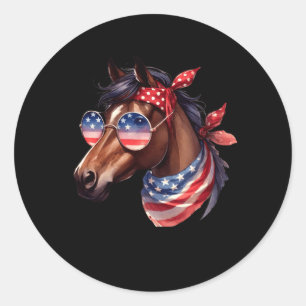 Horse 4th Of July Shirt Women Girls Horse Classic Round Sticker