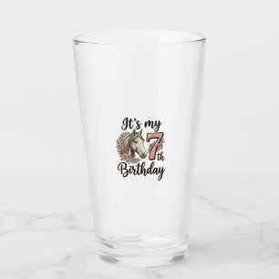 Horse 7th Birthday Girl Floral Vintage Shirt Desig Glass