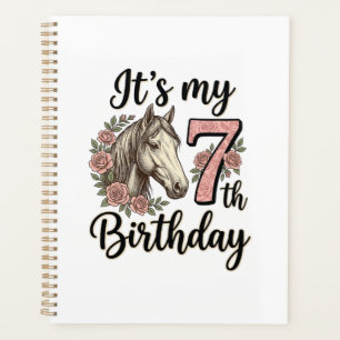 Horse 7th Birthday Girl Floral Vintage Shirt Desig Planner