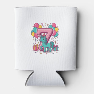 Horse 7th Birthday Party Cute Pony Vector Design_1 Can Cooler
