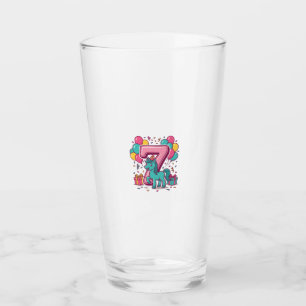 Horse 7th Birthday Party Cute Pony Vector Design_1 Glass