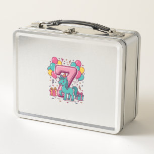 Horse 7th Birthday Party Cute Pony Vector Design_1 Metal Lunch Box