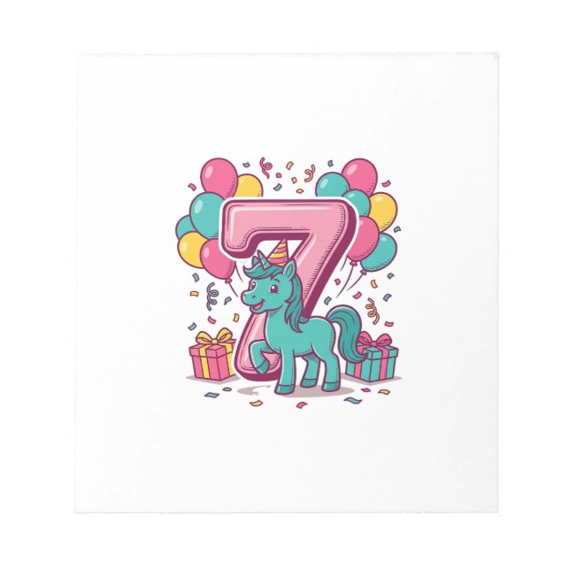 Horse 7th Birthday Party Cute Pony Vector Design_1 Notepad (Front)