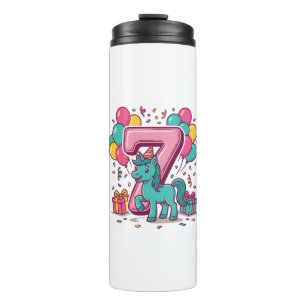 Horse 7th Birthday Party Cute Pony Vector Design_1 Thermal Tumbler