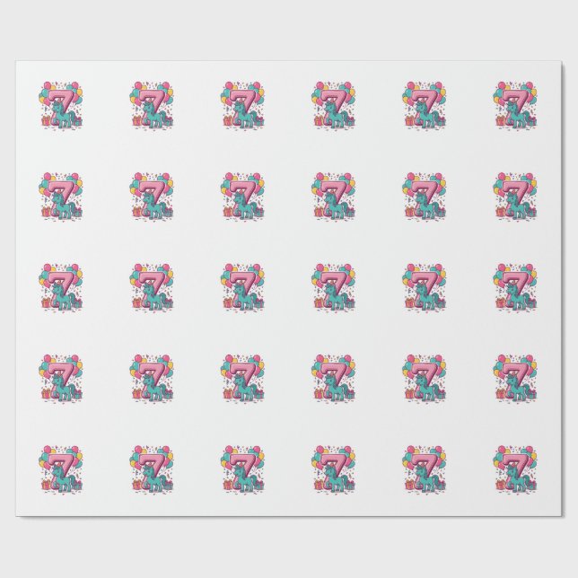 Horse 7th Birthday Party Cute Pony Vector Design_1 Wrapping Paper (Flat)