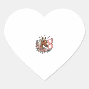 Horse 8th Birthday Floral Vintage Engraving Design Heart Sticker