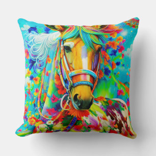 Horse Adorne with Flowers Throw Pillow