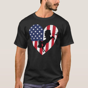 Horse American Flag Heart 4th of July USA Patrioti T-Shirt