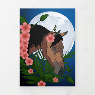 Horse Among The Spring Flower Tri-Fold Holiday Card