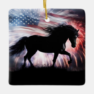 Horse And American Country Western Ceramic Ornament