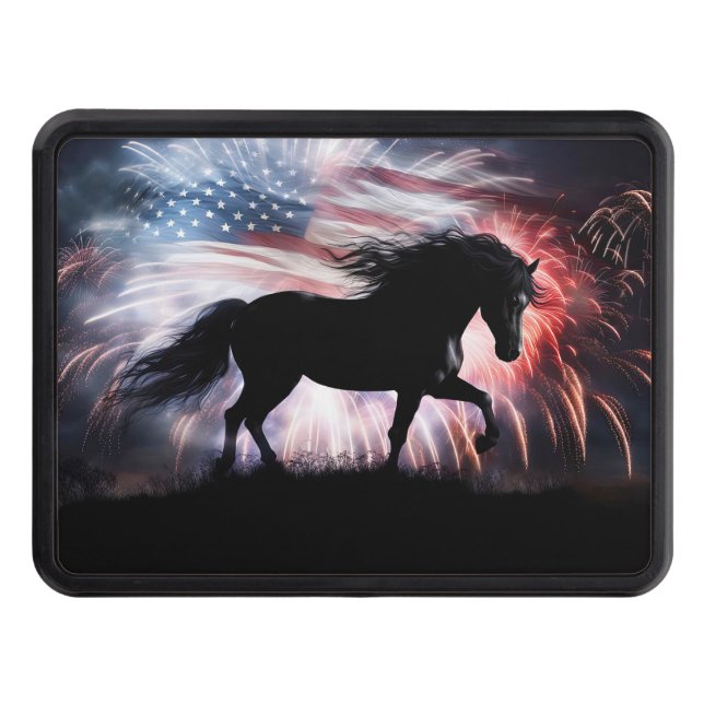 Horse and American Flag  Trailer Hitch Cover (Front)