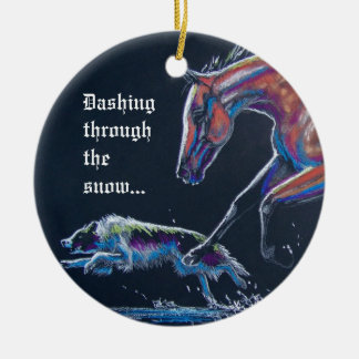 Horse and Border Collie Ceramic Ornament