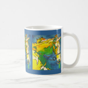 "Horse and Bridle Colourful Black Outline Art" #h Coffee Mug