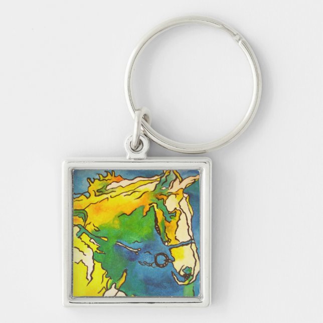 "Horse and Bridle Colourful Black Outline Art"  #h Keychain (Front)