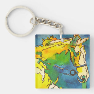"Horse and Bridle Colourful Black Outline Art"  #h Keychain