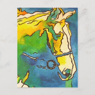 "Horse and Bridle Colourful Black Outline Art"  #h Postcard