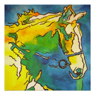 "Horse and Bridle Colourful Black Outline Art"  #h Poster