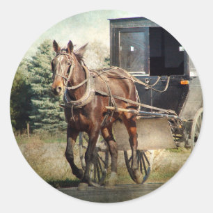 Horse and Buggy in Rural Iowa Classic Round Sticker