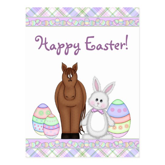 Horse and Bunny Happy Easter Postcard