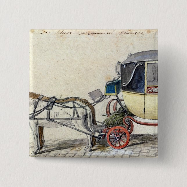 Horse and Carriage, 1825 2 Inch Square Button (Front)