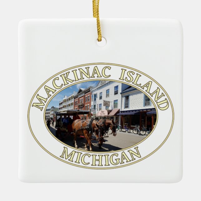 Horse and Carriage in Downtown Mackinac Island, MI Ceramic Ornament (Front)