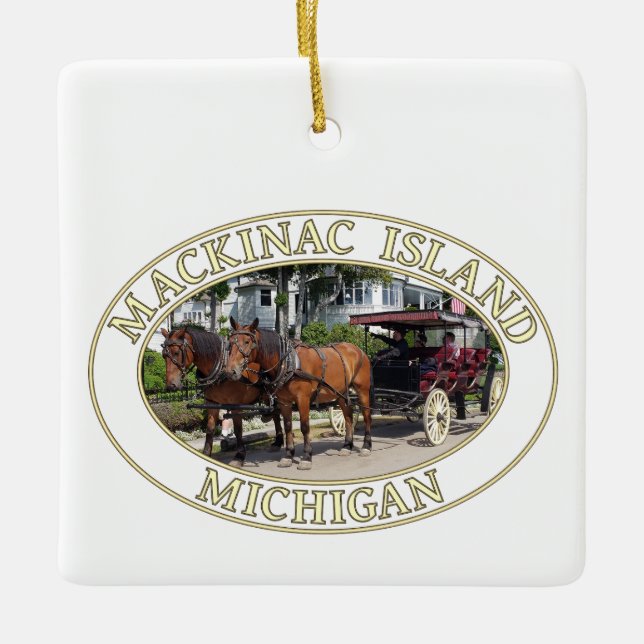 Horse and Carriage on Mackinac Island, Michigan Ceramic Ornament (Front)