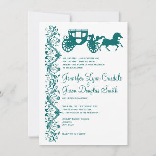 Horse and Carriage Teal Wedding Invitations