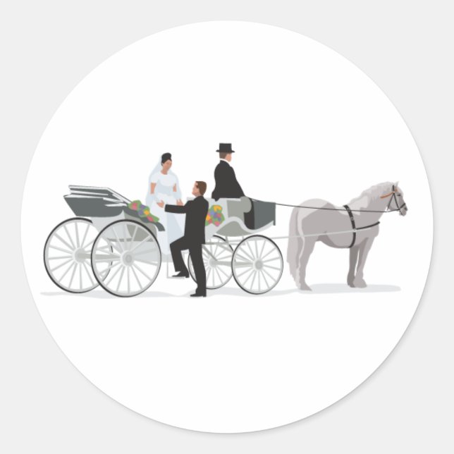 Horse And Carriage Wedding Arrival Classic Round Sticker (Front)