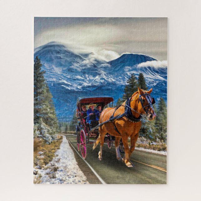 HORSE AND CARRIAGE WITH MOUNT SHASTA JIGSAW PUZZLE (Vertical)