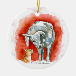 Horse and Cat Ceramic Ornament