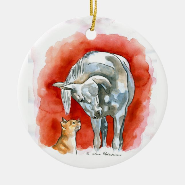 Horse and Cat Ceramic Ornament (Front)
