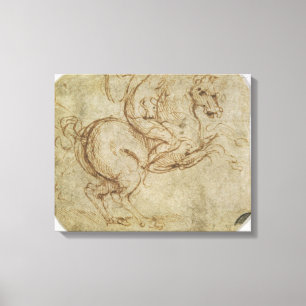 Horse and Cavalier (pen and ink on paper) Canvas Print