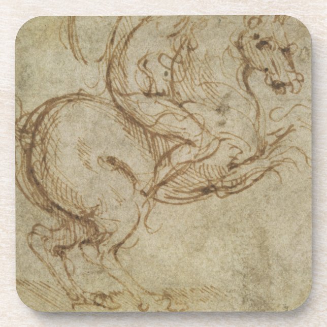 Horse and Cavalier (pen and ink on paper) Coaster (Front)