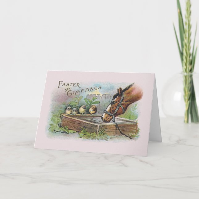 Horse and Chicks Vintage Easter Holiday Card (Front)