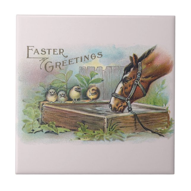 Horse and Chicks Vintage Easter Tile (Front)