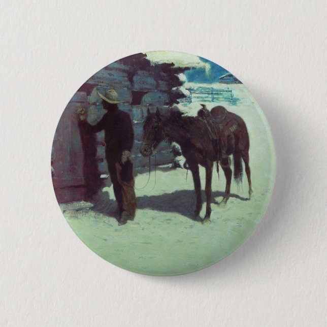 Horse and Cowboy Winter Snow 2 Inch Round Button (Front)