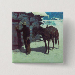 Horse and Cowboy Winter Snow 2 Inch Square Button