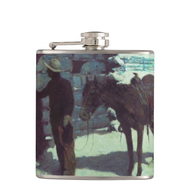 Horse and Cowboy Winter Snow Hip Flask (Front)