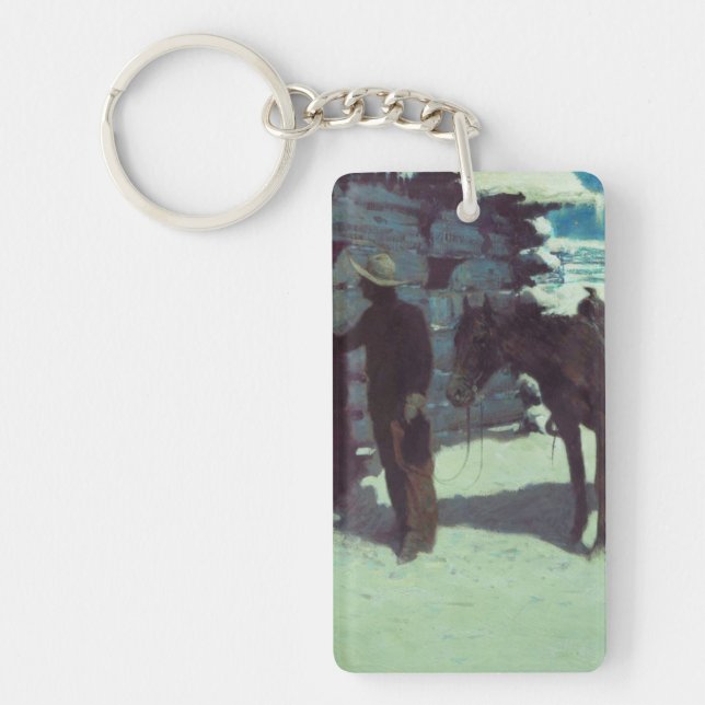 Horse and Cowboy Winter Snow Keychain (Front)