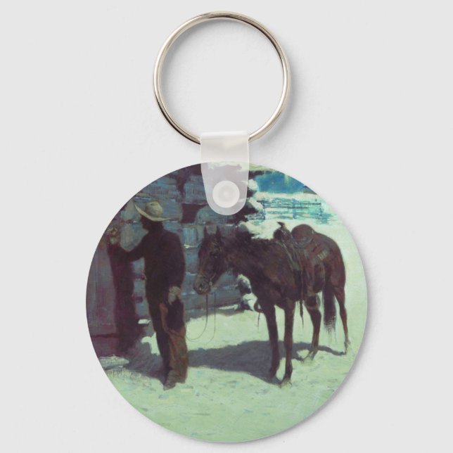 Horse and Cowboy Winter Snow Keychain (Front)