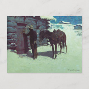 Horse and Cowboy Winter Snow Postcard